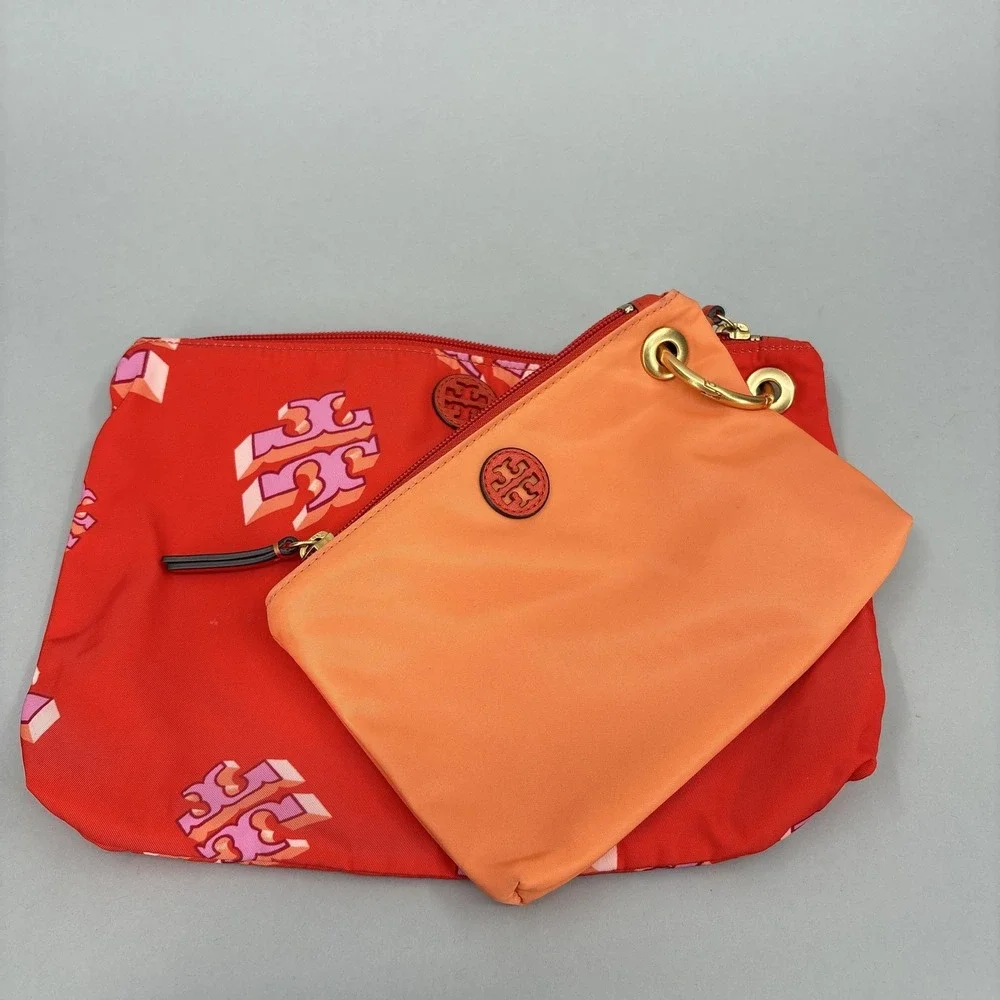 Tory Burch Clutch Bag Sandals Womens Size 8 Red Nylon Logo Beach Wristlet Set